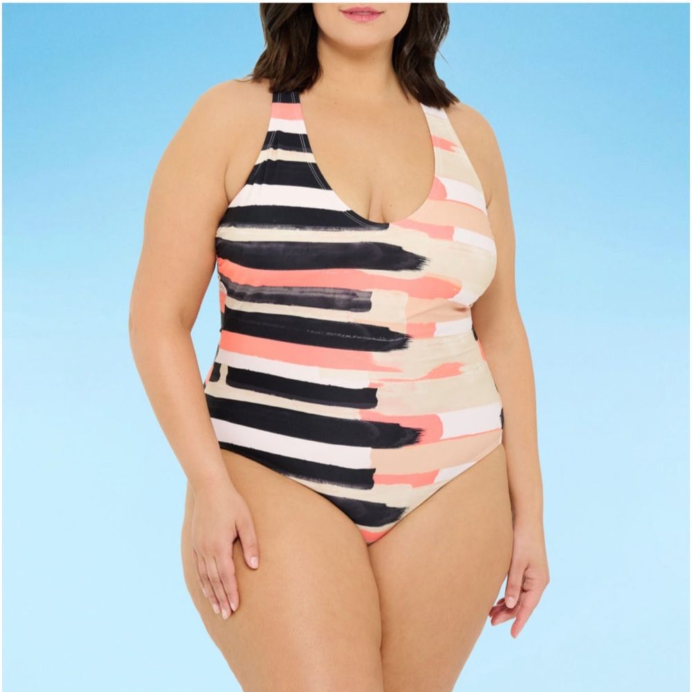 Mynah Womens Striped One Piece Swimsuit Plus Size: 22W